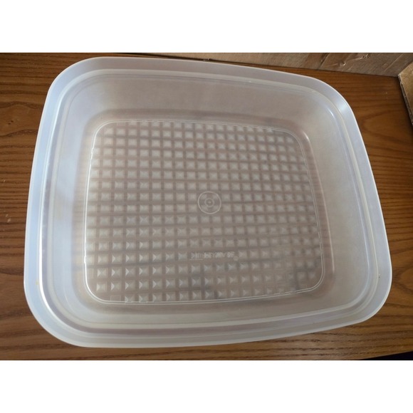 Tupperware Vintage Square Container Set Aqua Blue Clear 1285-2 Textured Bottom - Picture 3 of 4